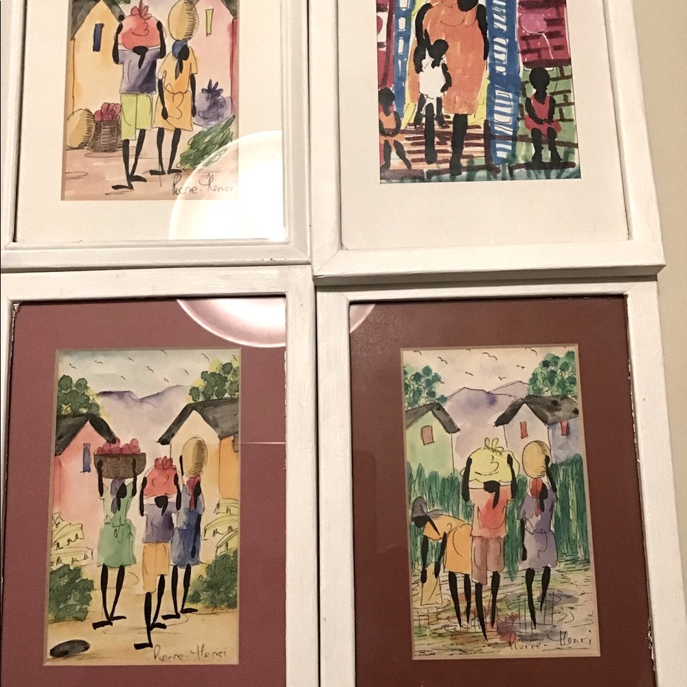 4 JAMAICA ART PAINTINGS BY PIERIE HENRI